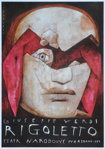 Jeden z plakatów operowych: Rigoletto - Giuseppe Verdi. Autor: Wiktor Sadowski