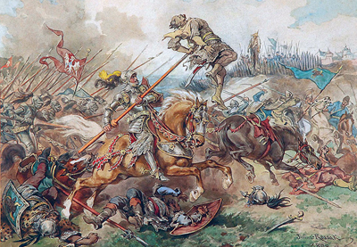 Cherubin Gniewosz w bitwie pod Suczawą w 1497, akwarela Juliusza Kossaka